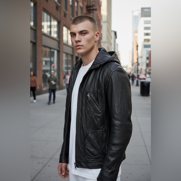 Yigal Azrouel Hooded Motorcycle Black Leather Jacket lambs leather large - Picture 2 of 16